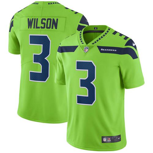 Nike Seahawks #3 Russell Wilson Green Men's Stitched NFL Limited Rush Jersey - Click Image to Close